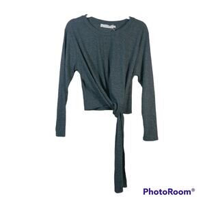 ASTR the Label Blue Long Sleeve Side Tie Ribbed Top Size L